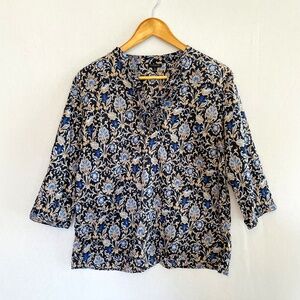 Talbots Size Medium Ruffle V-neck 100% Cotton Popover Tunic Floral